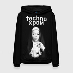 Толстовка-худи женская Techno храм монашка сфужером, цвет: 3D-черный