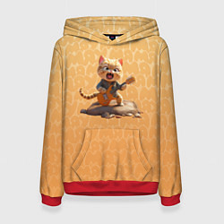 Толстовка-худи женская Рыжий кот с гитарой, цвет: 3D-красный