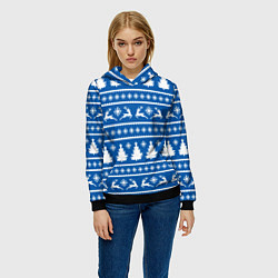Толстовка-худи женская Синий свитер с новогодними оленями, цвет: 3D-черный — фото 2