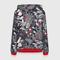 Толстовка-худи женская Разные грибы, цвет: 3D-красный