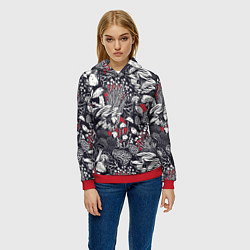 Толстовка-худи женская Разные грибы, цвет: 3D-красный — фото 2