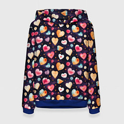 Толстовка-худи женская Паттерн с сердечками на Валентинов день, цвет: 3D-синий