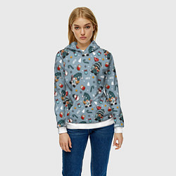 Толстовка-худи женская Новогодний паттерн с гномами, цвет: 3D-белый — фото 2