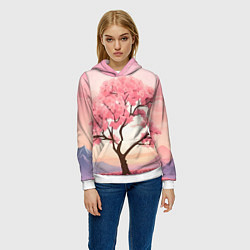 Толстовка-худи женская Вишневое дерево в полном цвету, цвет: 3D-белый — фото 2