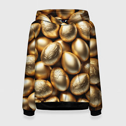Толстовка-худи женская Золотые Пасхальные яйца, цвет: 3D-черный