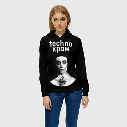 Толстовка-худи женская Techno храм монашка держит четки с крестиком, цвет: 3D-черный — фото 2