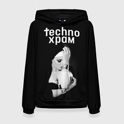 Толстовка-худи женская Techno храм монашка с золотыми браслетами, цвет: 3D-черный