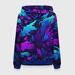 Толстовка-худи женская Абстрактный камуфляж в кислотных абстрактных пятна, цвет: 3D-синий