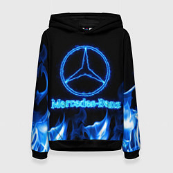 Толстовка-худи женская Mercedes-benz blue neon, цвет: 3D-черный