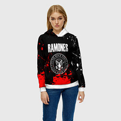 Толстовка-худи женская Ramones краски метал группа, цвет: 3D-белый — фото 2