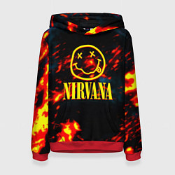 Толстовка-худи женская Nirvana rock огненное лого лава, цвет: 3D-красный