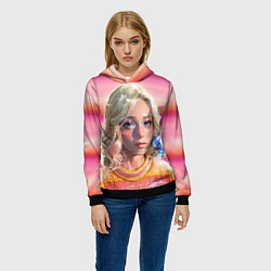 Толстовка-худи женская Энид Синклер - арт и текстура розового свитера, цвет: 3D-черный — фото 2