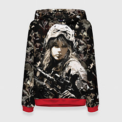 Толстовка-худи женская Блондинка снайпер в камуфляже, цвет: 3D-красный