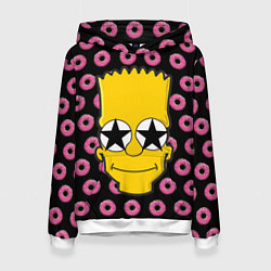 Толстовка-худи женская Барт Симпсон на фоне пончиков, цвет: 3D-белый