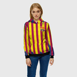 Толстовка-худи женская Полосатые цвета футбольного клуба Барселона, цвет: 3D-черный — фото 2