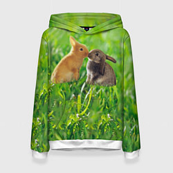 Толстовка-худи женская Кролики в траве, цвет: 3D-белый