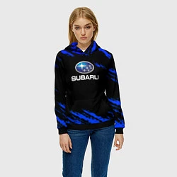 Толстовка-худи женская Subaru текстура авто, цвет: 3D-черный — фото 2