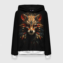 Толстовка-худи женская Красавец лис мозаика, цвет: 3D-белый