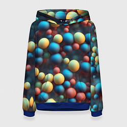 Толстовка-худи женская Разноцветные шарики молекул, цвет: 3D-синий