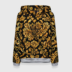 Толстовка-худи женская Желтые узоры хохломские, цвет: 3D-меланж