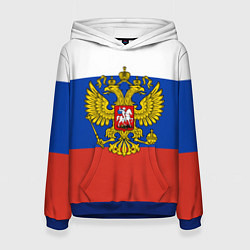 Толстовка-худи женская Флаг России с гербом, цвет: 3D-синий