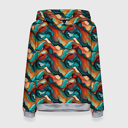 Толстовка-худи женская Абстрактная картинка с цветными волнами, цвет: 3D-меланж
