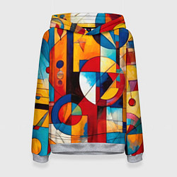 Толстовка-худи женская Абстракция из ярких цветов и геометрических фигур, цвет: 3D-меланж