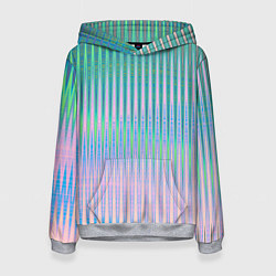 Толстовка-худи женская Голографический эффект светлых тонов полос, цвет: 3D-меланж