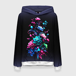 Толстовка-худи женская Цветы - нейросеть, цвет: 3D-белый
