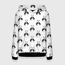 Толстовка-худи женская Panda love - pattern, цвет: 3D-черный