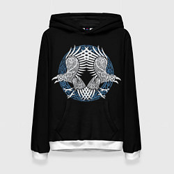 Толстовка-худи женская Вороны одина хугин и мунин, цвет: 3D-белый