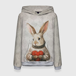 Толстовка-худи женская Влюблённый кролик в свитере с сердцем, цвет: 3D-меланж