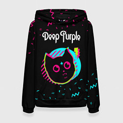 Толстовка-худи женская Deep Purple - rock star cat, цвет: 3D-черный