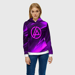 Толстовка-худи женская Linkin park neon stripes logo, цвет: 3D-белый — фото 2