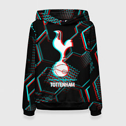 Толстовка-худи женская Tottenham FC в стиле glitch на темном фоне, цвет: 3D-черный