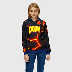 Толстовка-худи женская Doom плиты лого в огне, цвет: 3D-синий — фото 2