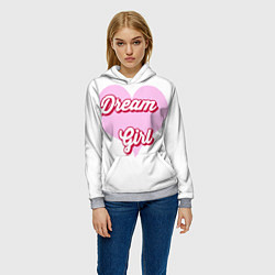 Толстовка-худи женская Девушка-мечта и розовое сердце, цвет: 3D-меланж — фото 2