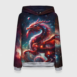 Толстовка-худи женская Красный космический дракон, цвет: 3D-меланж