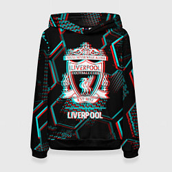 Толстовка-худи женская Liverpool FC в стиле glitch на темном фоне, цвет: 3D-черный