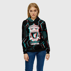 Толстовка-худи женская Liverpool FC в стиле glitch на темном фоне, цвет: 3D-черный — фото 2