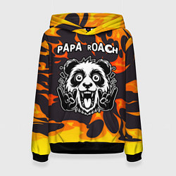 Толстовка-худи женская Papa Roach рок панда и огонь, цвет: 3D-черный