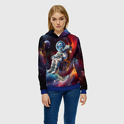 Толстовка-худи женская Космонавт далматинец в неоновой галактике, цвет: 3D-синий — фото 2