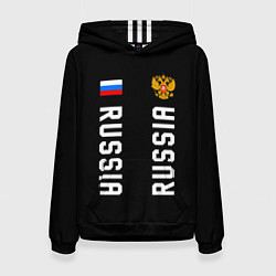 Толстовка-худи женская Россия три полоски на черном фоне, цвет: 3D-черный