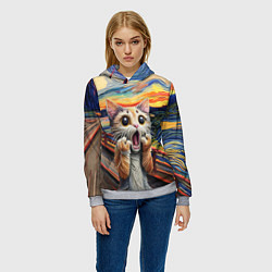 Толстовка-худи женская Кот крик вязаный арт, цвет: 3D-меланж — фото 2
