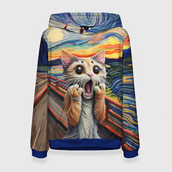Толстовка-худи женская Кот крик вязаный арт, цвет: 3D-синий