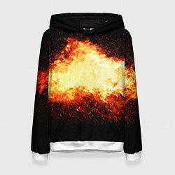 Толстовка-худи женская Огненное пламя на черном фоне, цвет: 3D-белый
