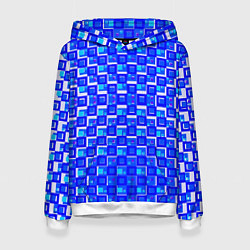 Толстовка-худи женская Синие квадраты на белом фоне, цвет: 3D-белый