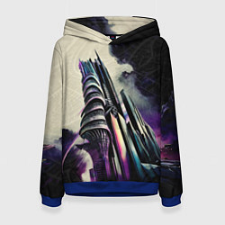 Толстовка-худи женская Футуристичная башня, цвет: 3D-синий