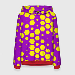 Толстовка-худи женская Желтые соты на фиолетовом фоне, цвет: 3D-красный