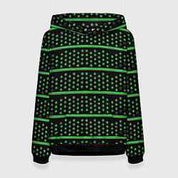 Толстовка-худи женская Зелёные круги и полосы, цвет: 3D-черный